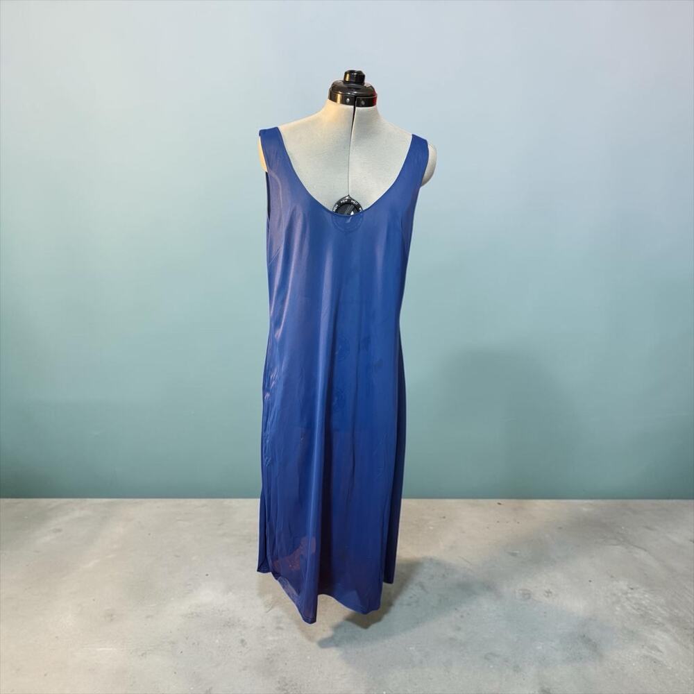 1940s Cobalt Blue Sheer Nylon Nightgown Dress Ethereal Bias Era Maxi 40” Bust